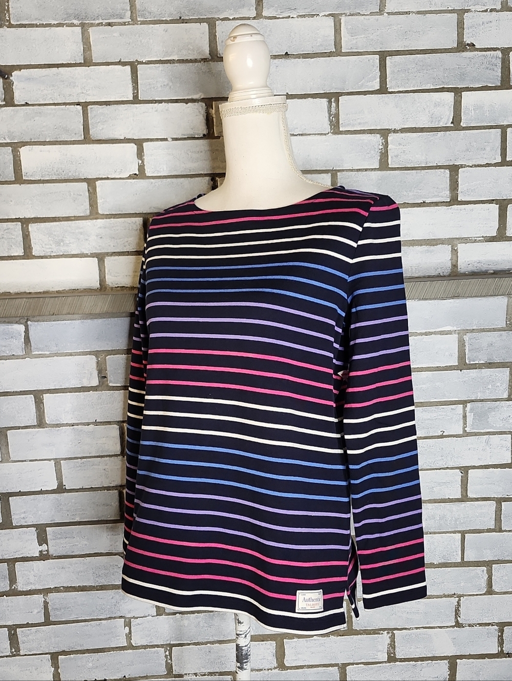 • Talbots Women's Long Sleeve Striped Cotton Knit Top Petite Size SP Multicolor